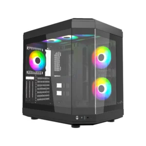 Thunder Carbon Black TGC-639B Gaming Case Modern Aesthetic Dual Chamber Panoramic Tempered Glass ATX PC Gaming Case