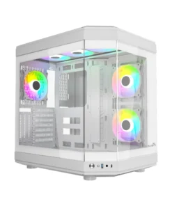 Thunder Carbon White TGC-639W Gaming Case Modern Aesthetic Dual Chamber Panoramic Tempered Glass ATX PC Gaming Case