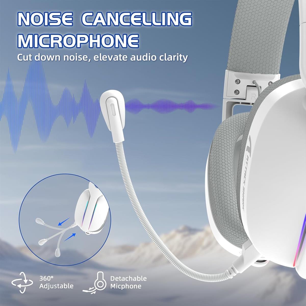 Attack Shark L90 Ultralight RGB Wireless Gaming Headset with Plug-in Microphone, Bluetooth 5.3 & 2.4G Wireless & Wired Headphone, 7.1 Surround Sound for Xbox One Series, PS4,PS5 & PC (White) - Image 5